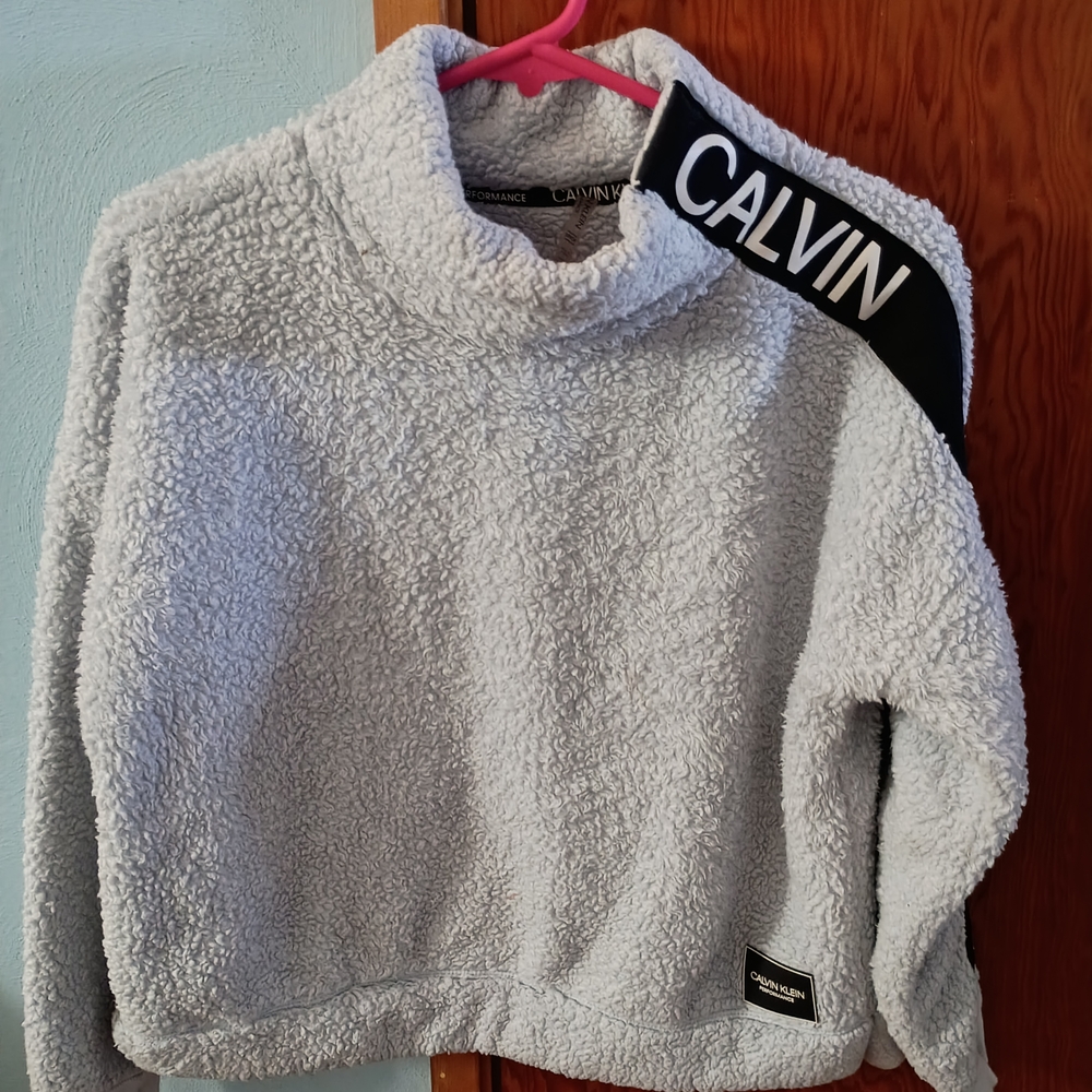 Calvin Klein Light Gray Sherpa Turtleneck Sweater